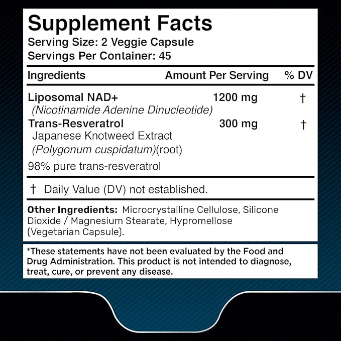 NAD Supplement, 1500mg - Liposomal NAD+ Supplement with Resveratrol, NAD Plus Boosting - Support Cellular Health & Healthy Aging - Ultra Strength Capsules, USA Made - 3 Pack