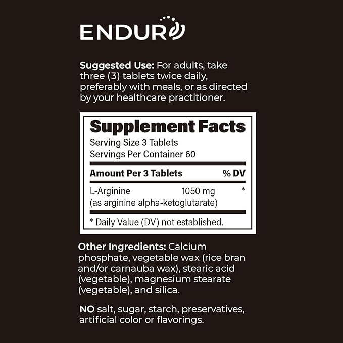 Endur L-Arginine, Healthy Blood Flow & Heart Function Supplement, Supports Exercise Performance & Immune Health, Gluten Free, 350mg (400 Tablets)
