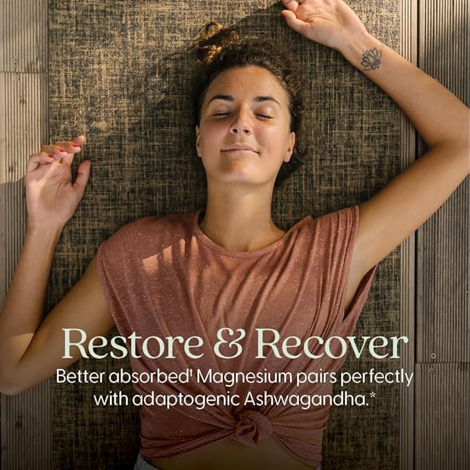 New Chapter Magnesium + Ashwagandha Supplement, 325 mg with Magnesium Glycinate, Calm & Relaxation, Muscle Recovery, Heart & Bone Health, 2.5x Absorption, Gluten Free, Non-GMO - 30 ct (1 Month Supply)