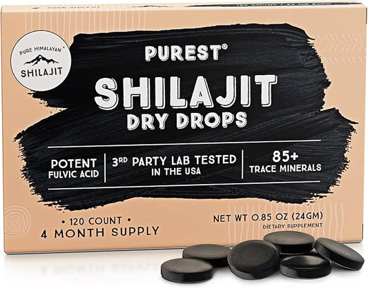 Pure Himalayan Shilajit Dry Drops, 100% Pure Natural Shilajit, Grade A, Max Potency 85+ Clean Trace Minerals & Fulvic Acid for Energy, Metabolism & Immune Support Supplement for Men & Women (120 tabs)