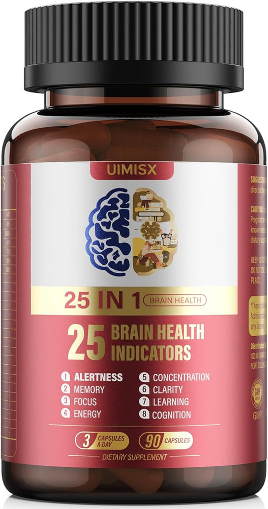 Brain Supplement for Mental Alertness, Memory, Focus & Energy, Alpha GPC, Huperzine-A, L-Tyrosine, Phosphatidylserine, Vitamins B6 B12, High Absorption, 90 Capsules