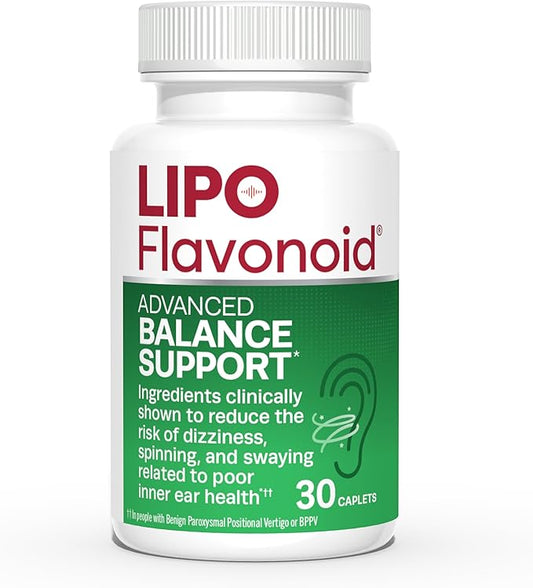 Lipo-Flavonoid Balance Support Supplement - Inner Ear Health & Vertigo Relief with Ginkgo Biloba, Bioflavonoids, & B Vitamins - Reduces Dizziness, Spinning, & Swaying - 30-Count