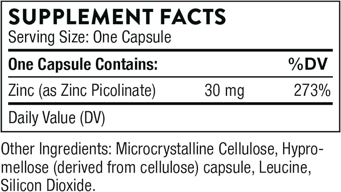THORNE - Zinc Picolinate 30 mg - Well-Absorbed Zinc Supplement for Growth and Immune Function* - 180 Capsules