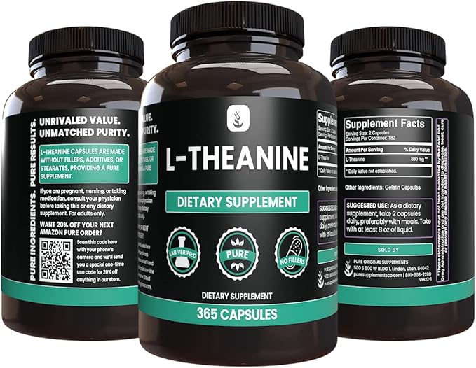 Pure Original Ingredients L-Theanine (365 Capsules) Amino Acid, No Magnesium or Rice Filler, Lab Verified