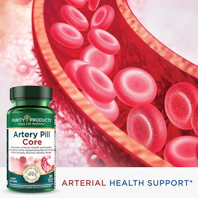 Purity Products Artery Pill Core from MK-7 Vitamin K2, Plant-Based S7 Nitric Oxide Booster, Vitamin D3, Organic Blueberries - Promotes Arterial Health & Cardiovascular Function - 30 Count