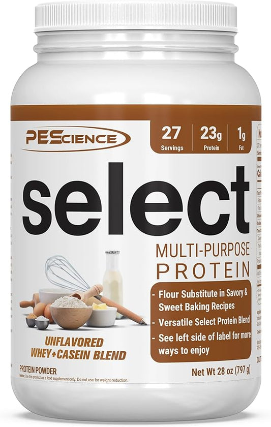 PEScience Select Multi-Purpose Unflavored Protein Powder, Low Carb, Keto Friendly, Gluten Free, Whey and Casein Blend, Protein Powder for Baking and Smoothies - Unflavored - 27 Servings