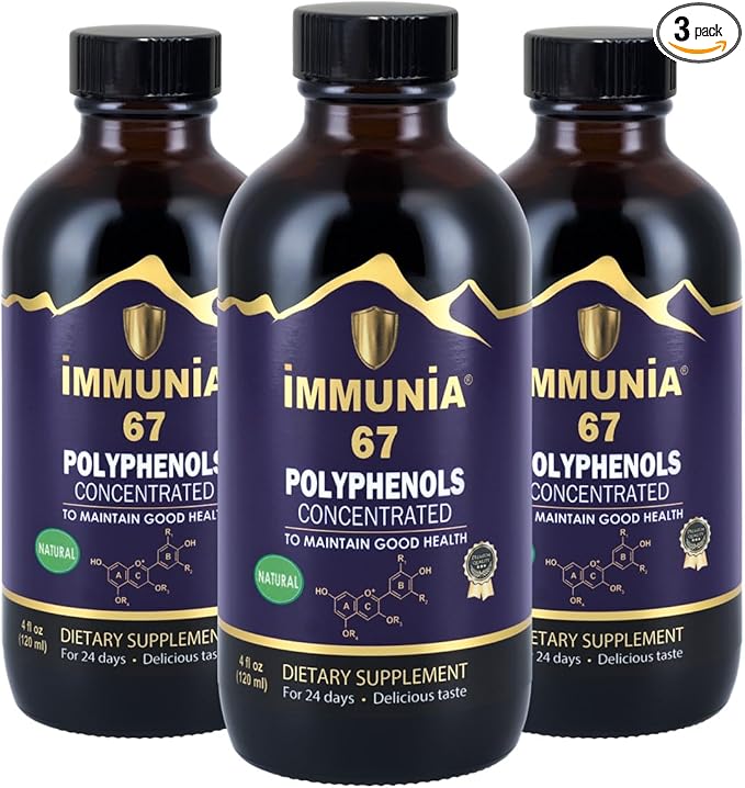 Immunia 67 Polyphenols - Elderberry Concentrate & Antioxidant Fruits. Premium Antioxidant Supplement with 67 Polyphenols (Anthocyanins, Quercetin, Resveratrol, etc.) 24-Day Supply per Bottle (3-Pack)