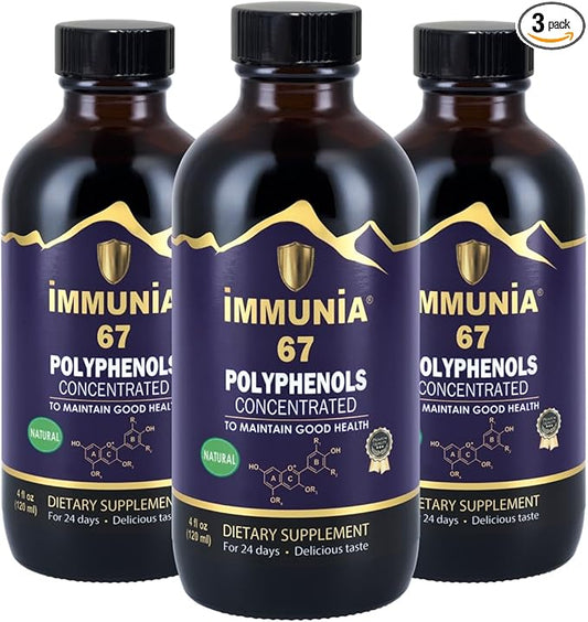 Immunia 67 Polyphenols - Elderberry Concentrate & Antioxidant Fruits. Premium Antioxidant Supplement with 67 Polyphenols (Anthocyanins, Quercetin, Resveratrol, etc.) 24-Day Supply per Bottle (3-Pack)