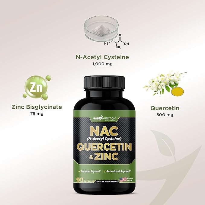 Gade Nutrition NAC Supplement n-Acetyl cysteine with Quercetin & Zinc | Immune Support Supplement with n Acetyl cysteine | Vegetable Capsules | USA Made