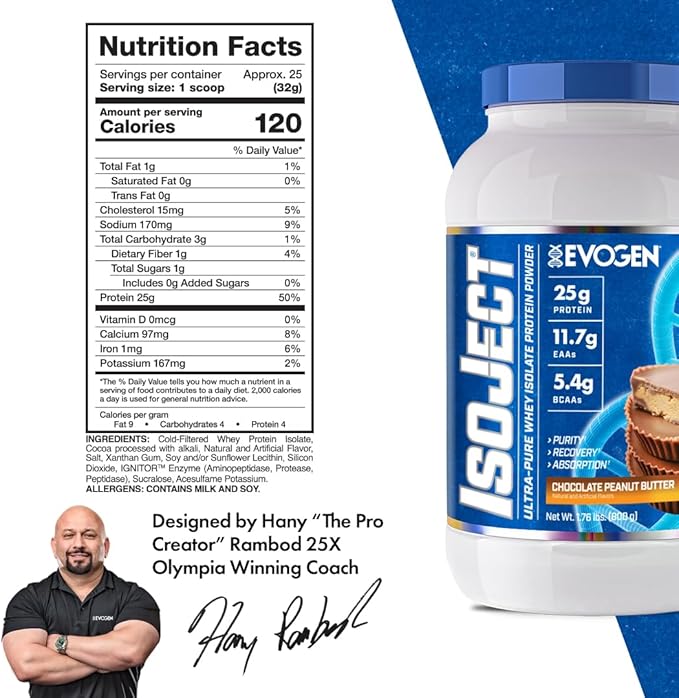 Evogen Isoject - Whey Protein Isolate | Ultra-Pure Whey Protein Powder with Ignitor Enzymes, BCAAs, and EAAs | Enhanced Absorption & Recovery | Chocolate Peanut Butter | 25 Servings