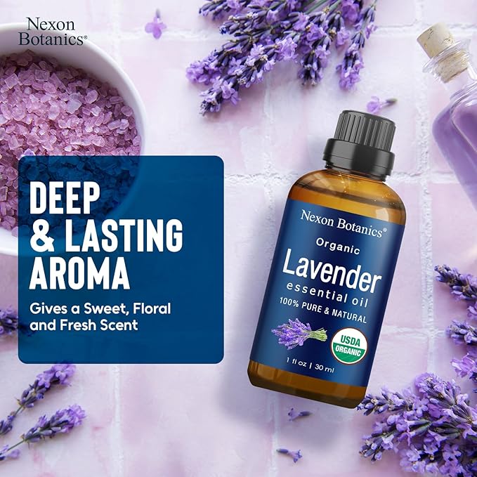 Organic Lavender Essential Oil 30 ml - Pure, Natural Oils for Aromatherapy, Diffusers, DIY, Candle and Soap Making Scent - Nexon Botanics