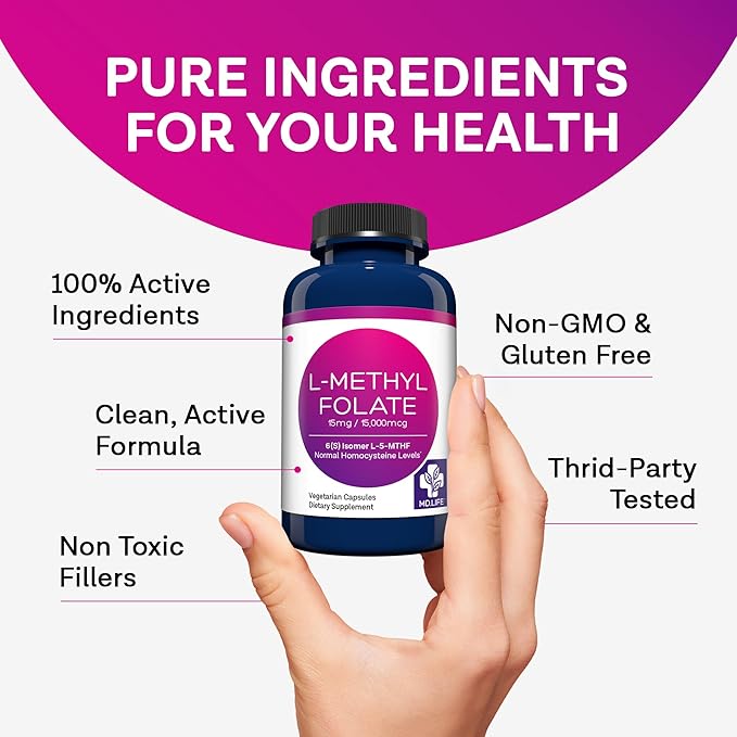 MD Life L Methylfolate 15 mg - Professional-Grade Active Methylfolate Supplement - Maximum Potency MTHFR Supplements - L-methylfolate 15 mg 60 Capsules - Essential Amino Acids