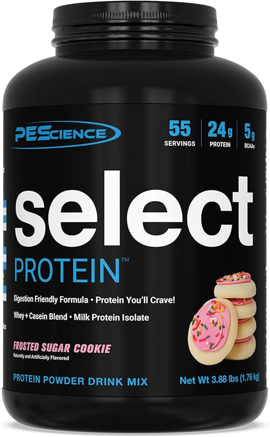 PEScience Select Protein Powder, Whey and Casein Blend, Clean Protein Powder for Women and Men, Low Calorie, Low Carb, Keto Friendly, Gluten Free - Frosted Sugar Cookie - 55 Servings
