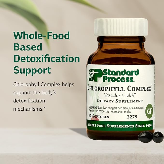 Standard Process Inc. Chlorophyll Complex - Immune Support, Antioxidant Activity, Skin Health and Hair Health Support with Vitamin A, Sunflower Lecithin, Buckwheat, Spanish Moss - 60 Softgels