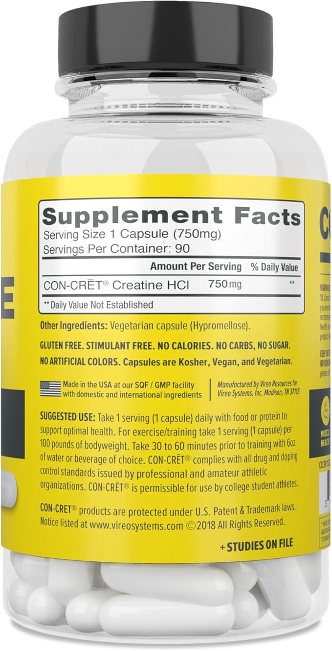 Creatine HCl Capsules | Muscle, Cognitive, Cellular Energy Support | No Bloating or Cramps | USA Made & NSF Certified | Creatine Pills (72ct)