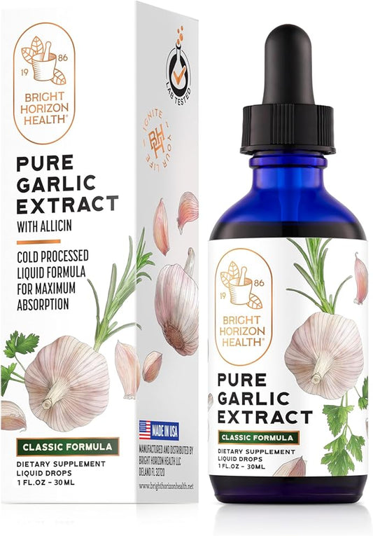 Pure Garlic Extract with Allicin Classic Cold-Processed Liquid Formula – 1 fl oz Dropper Bottle – Vegan, Non-GMO, No Additives