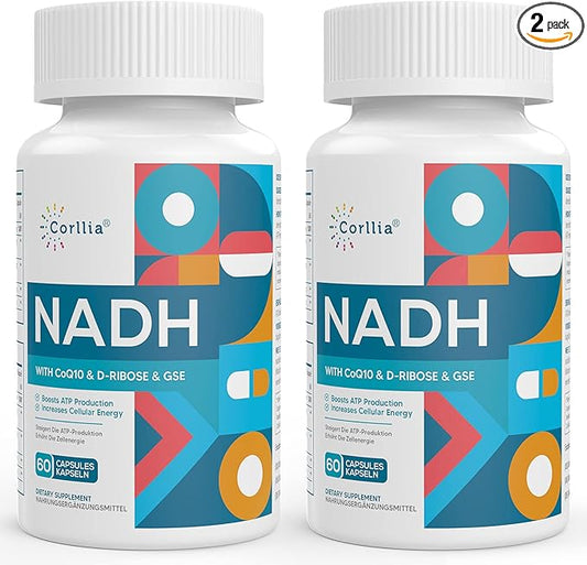 NADH 50mg + CoQ10 200mg + D-Ribose 150mg Supplement, Enhance NAD+ Supplement for Energy, Fatigue, Reduced Nicotinamide Adenine Dinucleotide, 120 Veggie Capsules
