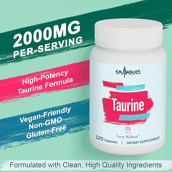 Taurine Supplement 2000mg - Amino Acid Supplement with L-Theanine, Inositol, B6 & B12 - Non-GMO, Gluten-Free, Vegetarian Capsules - 120 Taurine Capsules