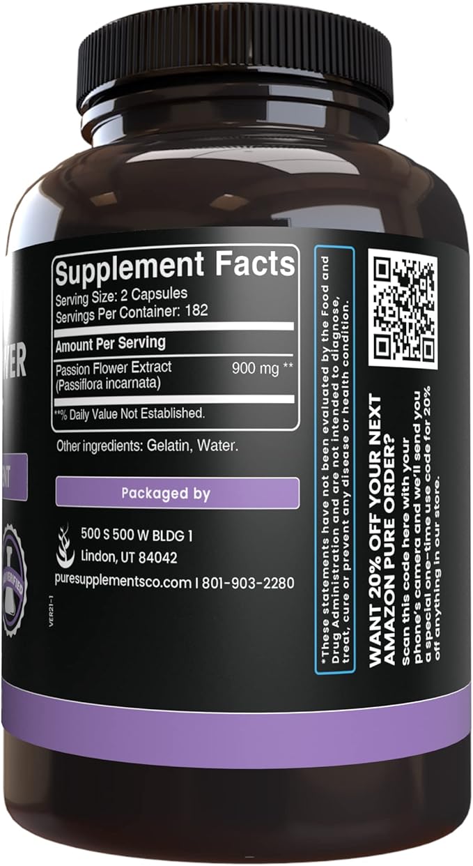 Pure Original Ingredients Passion Flower Extract (365 Capsules) No Magnesium Or Rice Fillers, Always Pure, Lab Verified