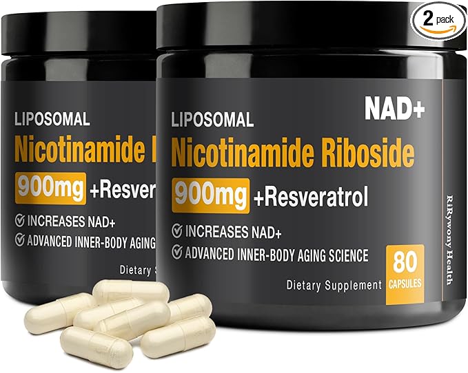 NAD Supplement - NAD+ with Nicotinamide Riboside (NR) and Resveratrol Quercetin 900mg Pure Organic NAD Plus for Cellular Repair Healthy Aging Brain Function (2 Pack)