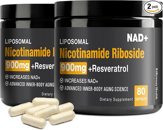 NAD Supplement - NAD+ with Nicotinamide Riboside (NR) and Resveratrol Quercetin 900mg Pure Organic NAD Plus for Cellular Repair Healthy Aging Brain Function (2 Pack)