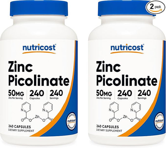 Nutricost Zinc Picolinate 50mg, 240 Vegetarian Capsules (2 Bottles) - Gluten Free and Non-GMO