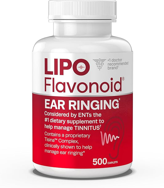 Lipo-Flavonoid Plus Tinnitus Relief - Doctor-Recommended for Ringing Ears - Clinically-Proven Lemon Bioflavonoid Complex with Vitamins C, B1, B2, B6, B12, & Calcium - 500 Caplets