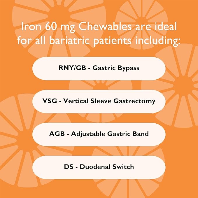 Celebrate Vitamins Iron Supplement with 60mg Iron & Vitamin C – Berry Chewables for Bariatric Patients, Gastric Bypass & Sleeve Gastrectomy Support – 30 Tablets for Post-Surgery Health Maintenance