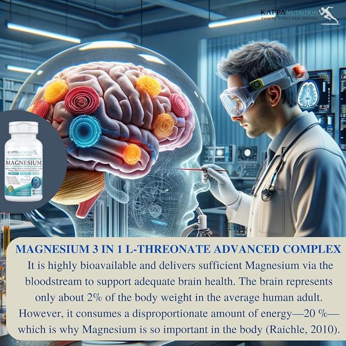 Kappa Nutrition Magbrain™ Magnesium L-Threonate Plant-Based, 420mg Elemental Magnesium (3 Capsules) from 2,253mg, 120 Vegan Capsules, Brain, Sleep & Muscle Support.