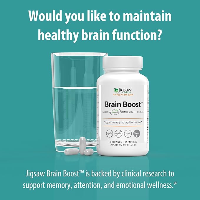 Jigsaw Health Brain Boost | Supports Memory and Cognitive Function | Magnesium L-Threonate | 90 Capsules | 30 Servings