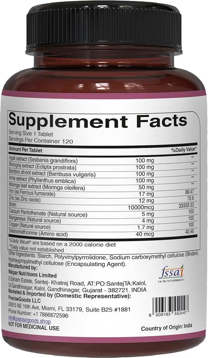 Pure Nutrition Biotin 10000mcg with Sesbania, Bamboo & Amla Extract | 120 Tabs | Natural Biotin 10000mcg Supplement | Non GMO | Gluten Free