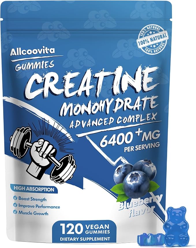 Creatine Monohydrate Gummies Complex for Men & Women - 120 Gummies Advanced Formula, L-Taurine + Vitamin B12 for Muscle Strength, Muscle Builder, Energy Boost, Pre-Workout Supplement -Blueberry