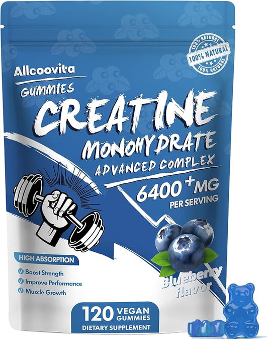 Creatine Monohydrate Gummies Complex for Men & Women - 120 Gummies Advanced Formula, L-Taurine + Vitamin B12 for Muscle Strength, Muscle Builder, Energy Boost, Pre-Workout Supplement -Blueberry