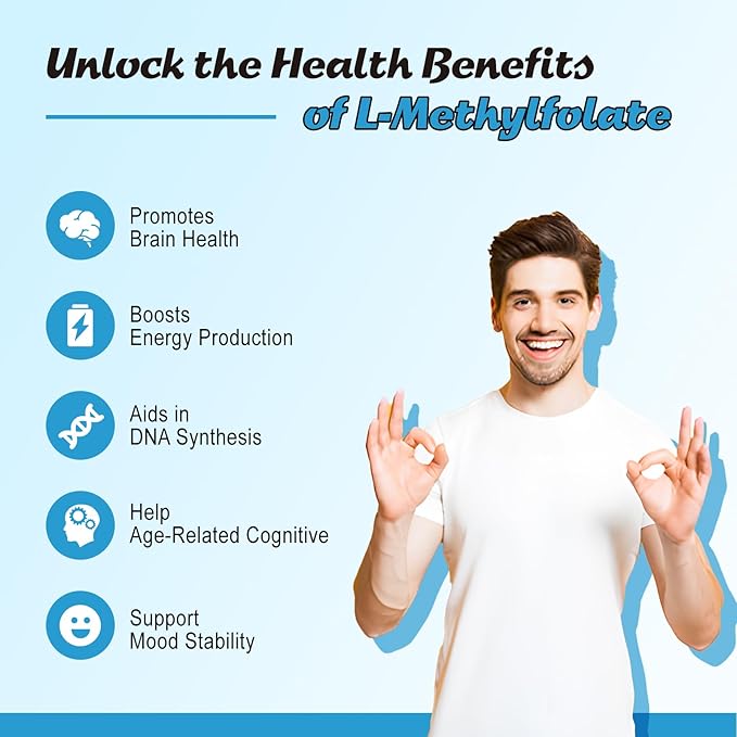 L-Methylfolate 15mg & Methyl B12 Gummies, Folate Supplement for Brain Health, Mood & Immunity, DNA Synthesis & Repair, Sugar Free, Vegan, Cranberry Flavor, 60 Count