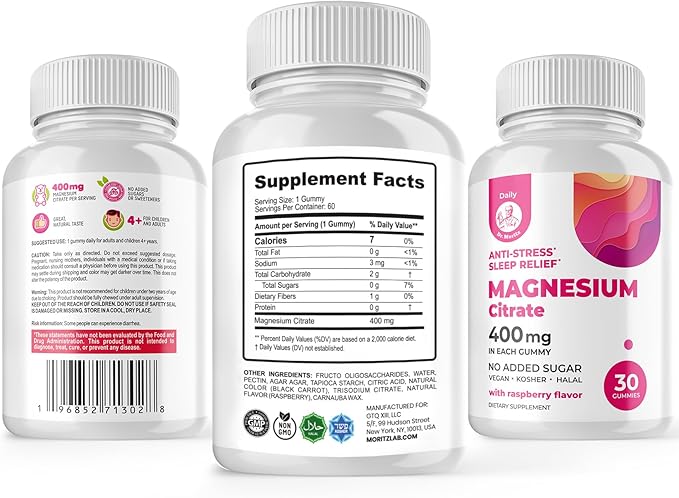 DR. MORITZ Magnesium Gummies for Adults - Sugar-Free Calm Magnesium Gummies - Raspberry Flavor - Non-GMO, 400 mg (30 Count)
