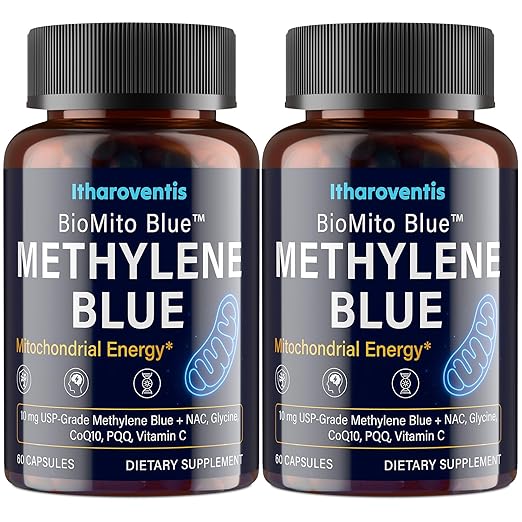 Methylene Blue Pharmaceutical Grade Capsules – USP Grade Brain Supplement with CoQ10, NAC, PQQ, Glycine & Vitamin C for Memory, Focus, Energy & Mitochondrial, No Formaldehyde - 120 Count