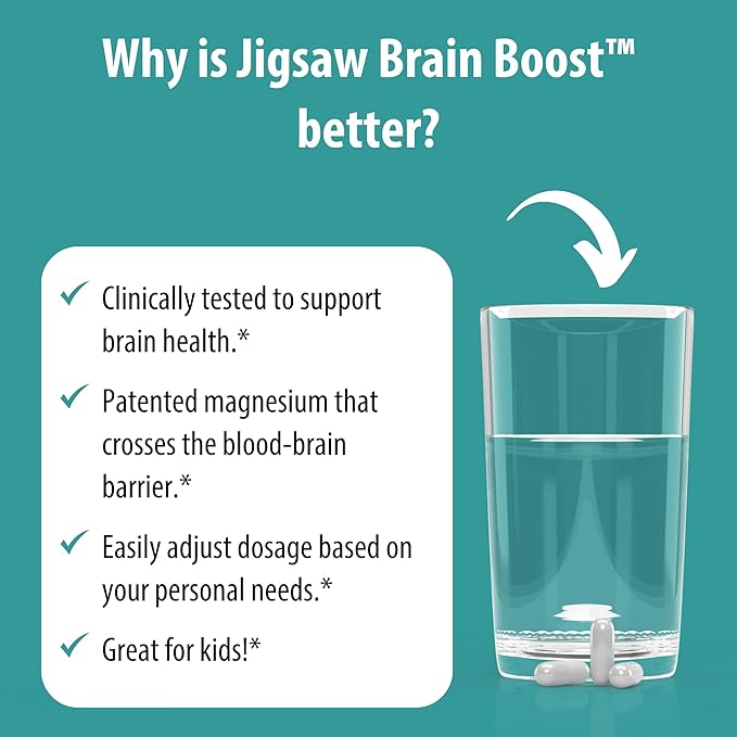 Jigsaw Health Brain Boost | Supports Memory and Cognitive Function | Magnesium L-Threonate | 90 Capsules | 30 Servings