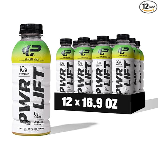 Whey Protein Water Sports Drink by PWR LIFT | Lemon Lime | Keto, Vitamin B, Electrolytes, Zero Sugar | Post-Workout Energy Beverage | 16.9 Fl Oz (Pack of 12)