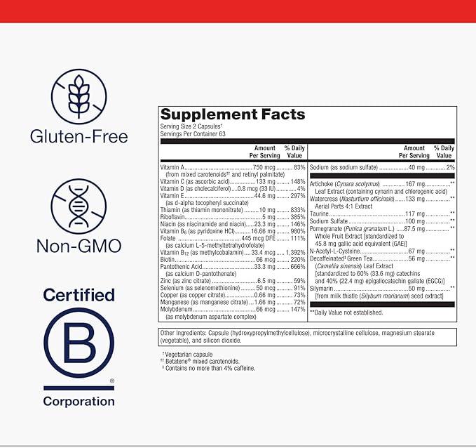 Metagenics AdvaClear - Daily Support for Detoxification* - Detox Supplements* - with Vitamin B12, Pantothenic Acid & Zinc Citrate - 126 Capsules