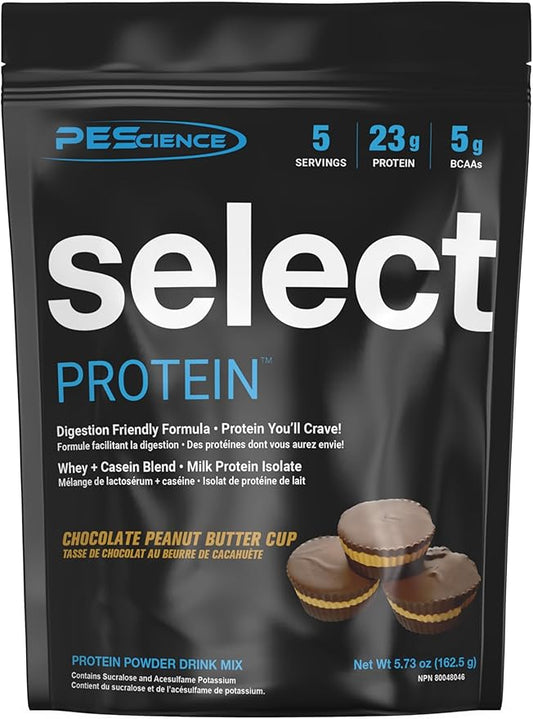 PEScience Select Protein Powder, Whey and Casein Blend, Clean Protein Powder for Women and Men, Low Calorie, Low Carb, Keto Friendly, Gluten Free - Chocolate Peanut Butter Cup - 5 Servings