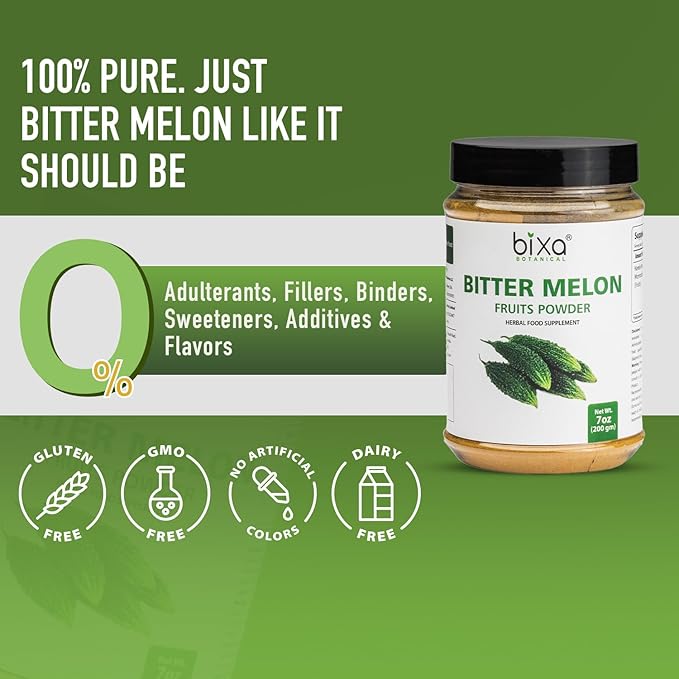 bixa BOTANICAL Bitter Melon Powder (Momordica Charantia/Karela Fruit Powder) - 200g / 7 Oz | Herbal Supplement for Skin and Stomach