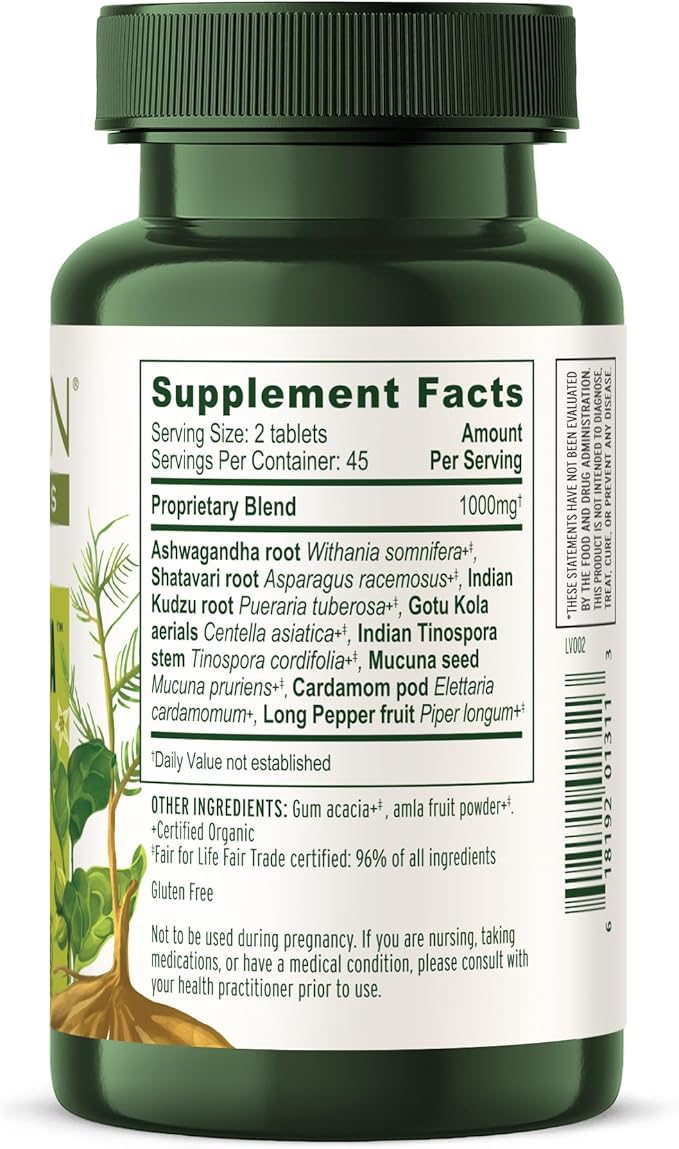 Banyan Botanicals Healthy Vata – Organic Herbal Supplement with Ashwagandha, Shatavari & Other Ayurvedic Herbs for Calm and Balanced Well-Being* – 90 Tablets – Non-GMO Sustainably Sourced Vegan