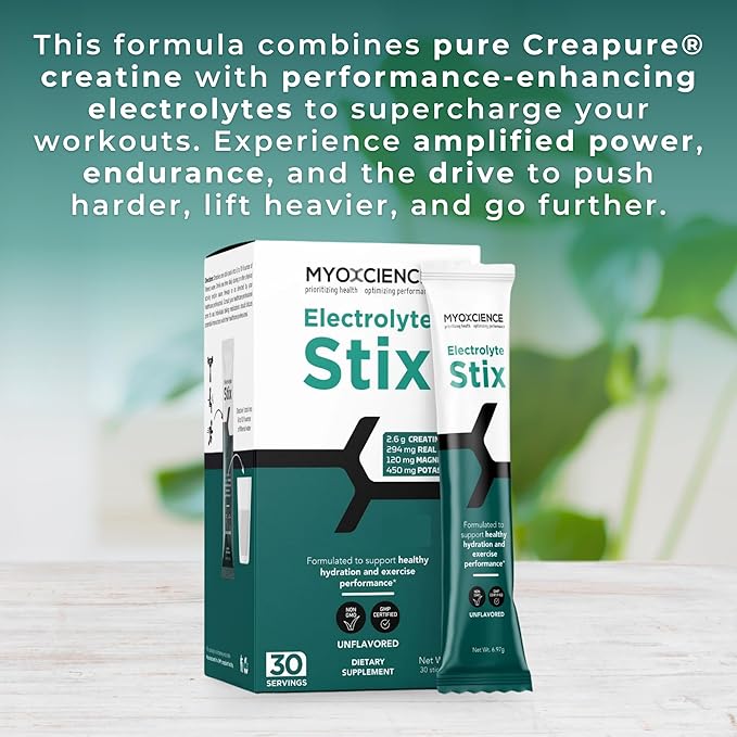 MYOXCIENCE Electrolyte STIX | Creatine Electrolyte Powder | Recovery from Exercise & Muscle Development w/Real Salt (Unflavored) (Stix 30 ct)