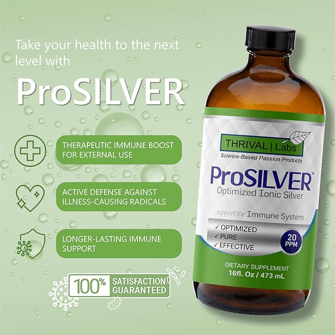 Ionic Colloidal Silver Liquid 20 PPM Bio Active for Immune Support Glass Bottle 16oz Organic Supplement