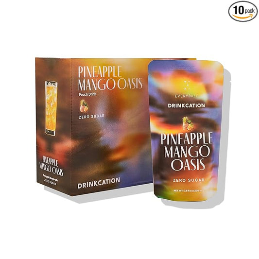 EVERYDAZE Drinkcation Zero Sugar Ready to Drink Fruit Ade with Real Fruit Concentrate | Korean Convenience Store Drink | 7.8 fl oz Pouches x (10 Pack), Low Calorie (Pineapple Mango Oasis)