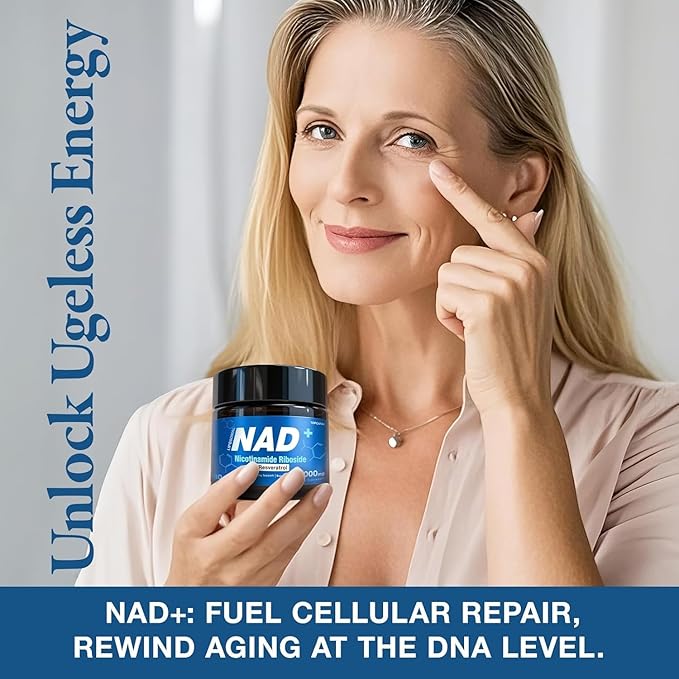 NAD Supplement - NAD Nicotinamide Riboside Resveratrol, Liposomal NAD+ Supplement 1000mg for for Women & Men - Healthy Aging, Brain and Cellular Energy, Non-GMO, 80 Capsules