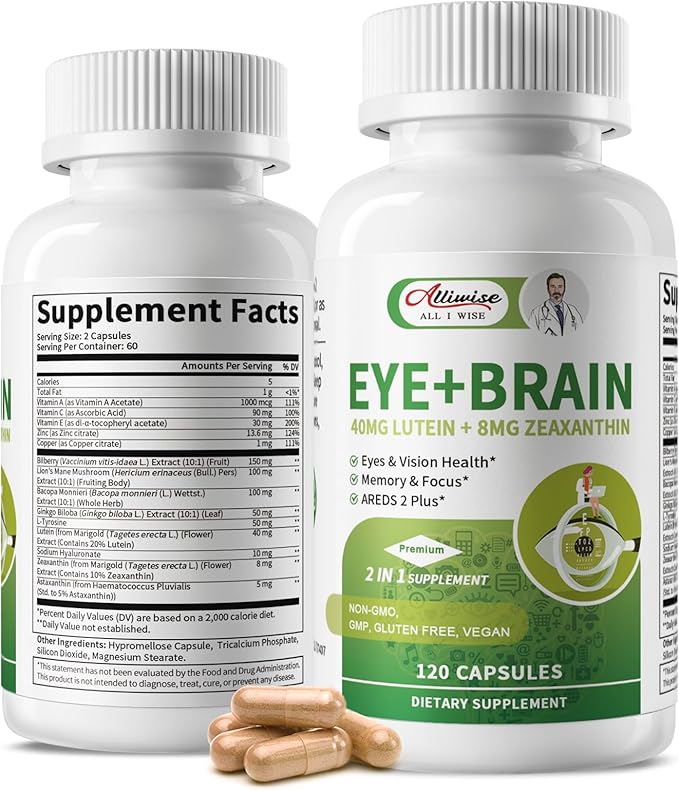 Lutein Eye Vitamins 14 in 1 Supplement Eye Vitamins for Ocular Health, Dry Eye Support, Memory & Focus Supplement, Contains Lutein, Zeaxanthin, Zinc, Vitamins A/C/E, 120 Capsules