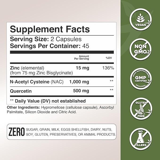 Gade Nutrition NAC Supplement n-Acetyl cysteine with Quercetin & Zinc | Immune Support Supplement with n Acetyl cysteine | Vegetable Capsules | USA Made