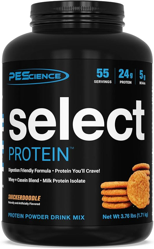 PEScience Select Protein Powder, Whey and Casein Blend, Clean Protein Powder for Women and Men, Low Calorie, Low Carb, Keto Friendly, Gluten Free - Snickerdoodle - 55 Servings