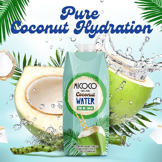 MICOCO Coconut Water, No Added Sugar, 16.9 Fl Oz (Pack of 12)